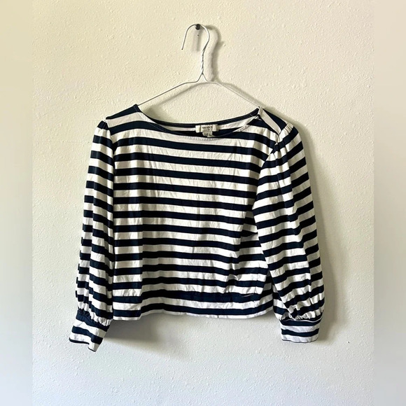 Forever 21 Navy/White Stripe Balloon Sleeve Top - Small - Picture 2 of 4